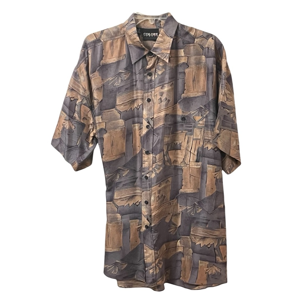 Metallic Silk Business-Casual Collared Short-Sleeve Shirt Colore Italia Perfect